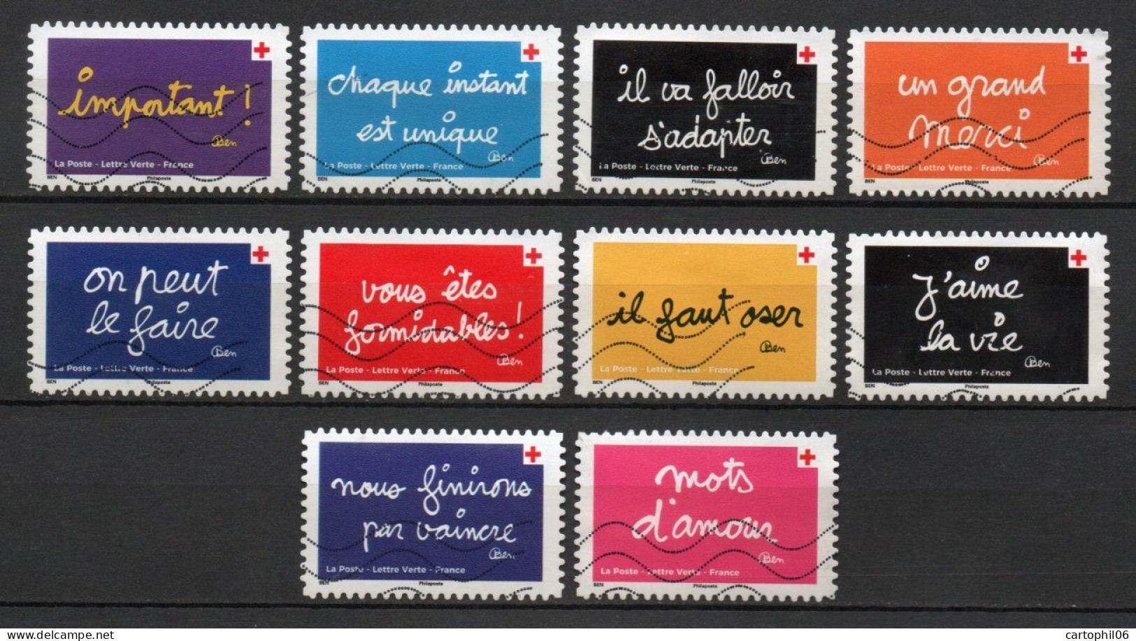 - FRANCE Adhésifs N° 1979/88 Oblitérés - Série Complète CROIX-ROUGE 2021 (10 Timbres) - - Gebraucht