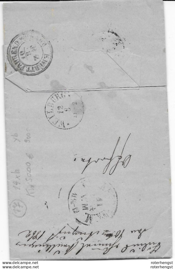 Reutlingen To Weilburg Michel 19yb 900 Euros Fahrend Postamt Cancel 1862 (I Guess It Is Not 19xb 5000 Euros) - Covers & Documents