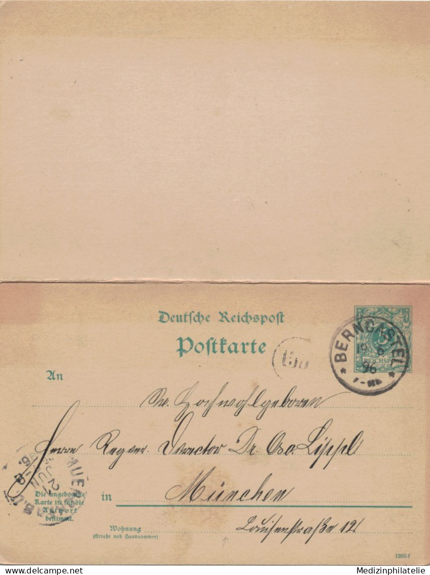 Ganzsache 5 Pfennig Reichspost Mit Antwortkarte 1896 - Wehr Berncastel > Lippl München - Briefträgerstempel - Postkarten