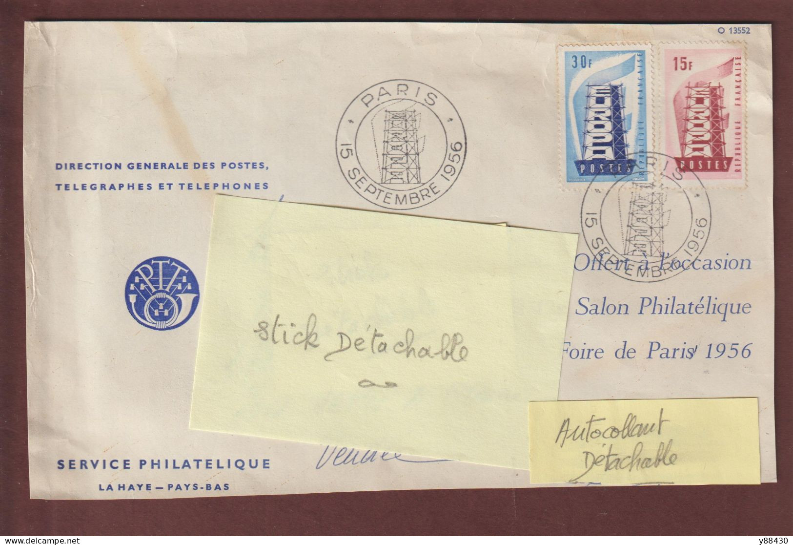 1076 & 1077 De 1956 - Enveloppe 1er Jour à PARIS Le 15/09/1956 - EUROPA  - PREMIER TIMBRE EUROPÉEN - 2 Scan - 1950-1959