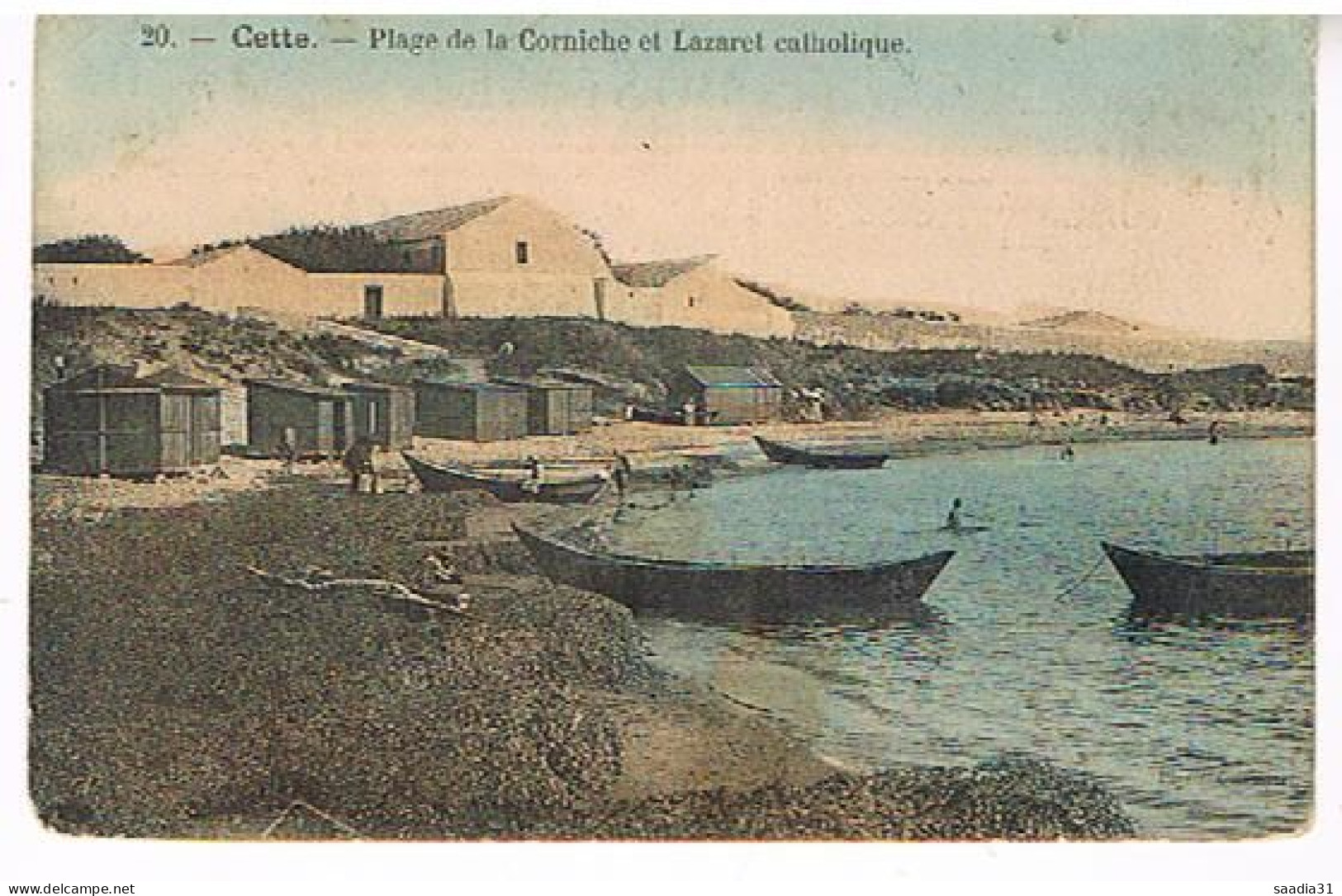 34  SETE CETTE  PLAGE DE LA CORNICHE  ET LAZARET CATHOLIQUE  1914 - Sete (Cette)