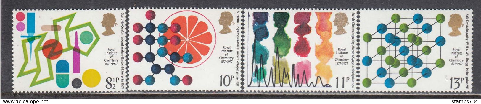 Great Britain 1977 - 100 Years Of The Royal Institute For Chemistry, Set Of 4 Stamps, MNH** - Unused Stamps