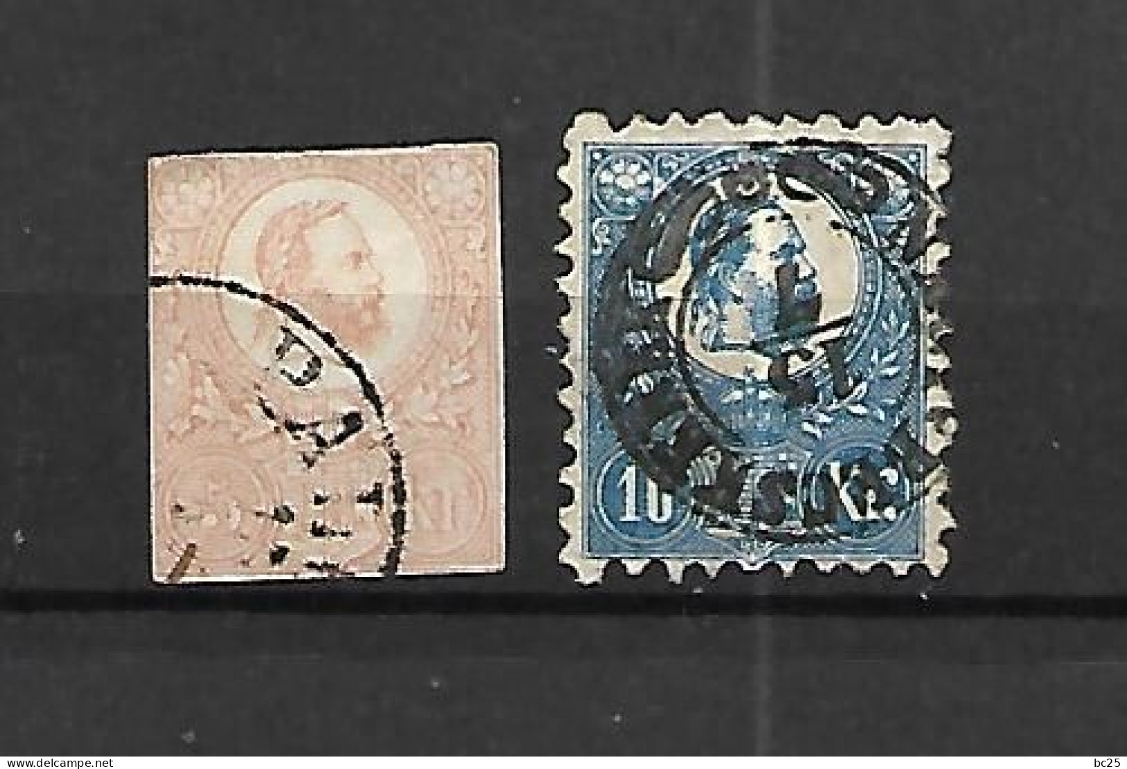 HONGRIE- 2 TRES BEAUX VIEUX TIMBRES OBLITERES- N° 3 NON DENTELE ET N°4 -PAS EMINCES -DE 1871- SCAN DU VERSO - Used Stamps