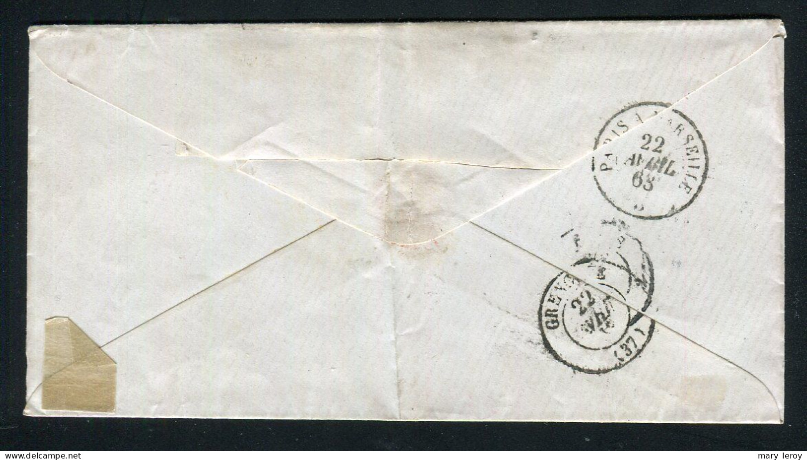 Rare Lettre De Buenos Ayres Pour Grenoble ( 1863 ) - Cachet Maritime D'Escale Confédération Argentine & Ancre - 1849-1876: Période Classique