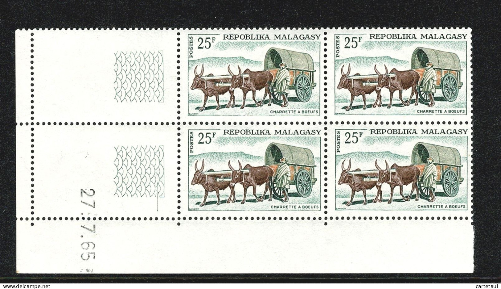 MADAGASCAR   Transports 25F  Bloc De 4 Coin Daté  27.7.65 ** Gomme Intacte SUP - Madagaskar (1960-...)