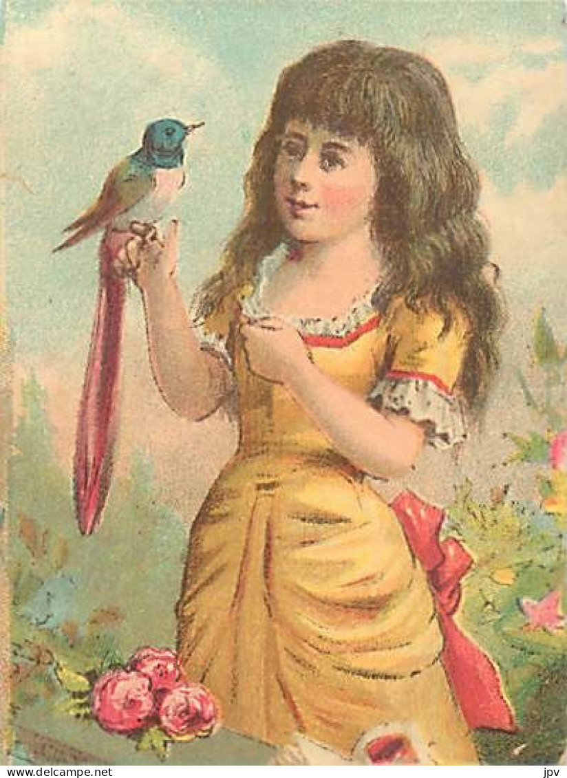 Véritable Chromolithographie : LA DEMOISELLE A L'OISEAU. - Other & Unclassified