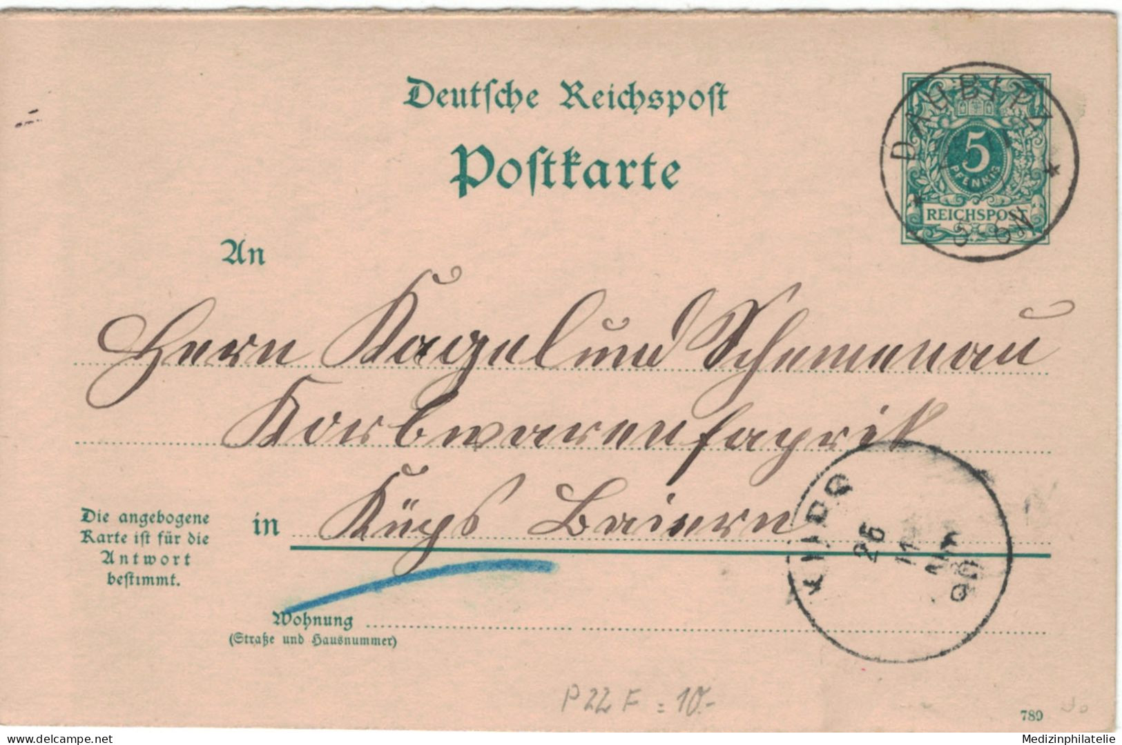 Ganzsache 5 Pfennig Reichspost 1890 - Daubitz > Gagel & Schemenau Korbwaren Küps - Frageteil - Briefkaarten