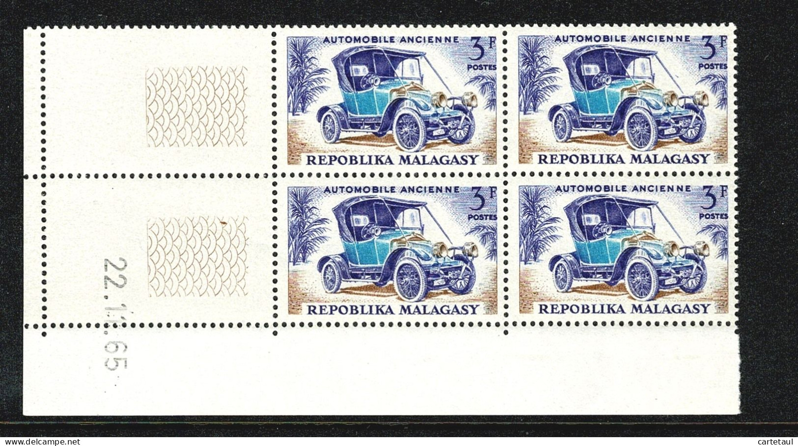 MADAGASCAR   Transports 3F  Bloc De 4 Coin Daté  22.1.65 ** Gomme Intacte SUP - Madagascar (1960-...)