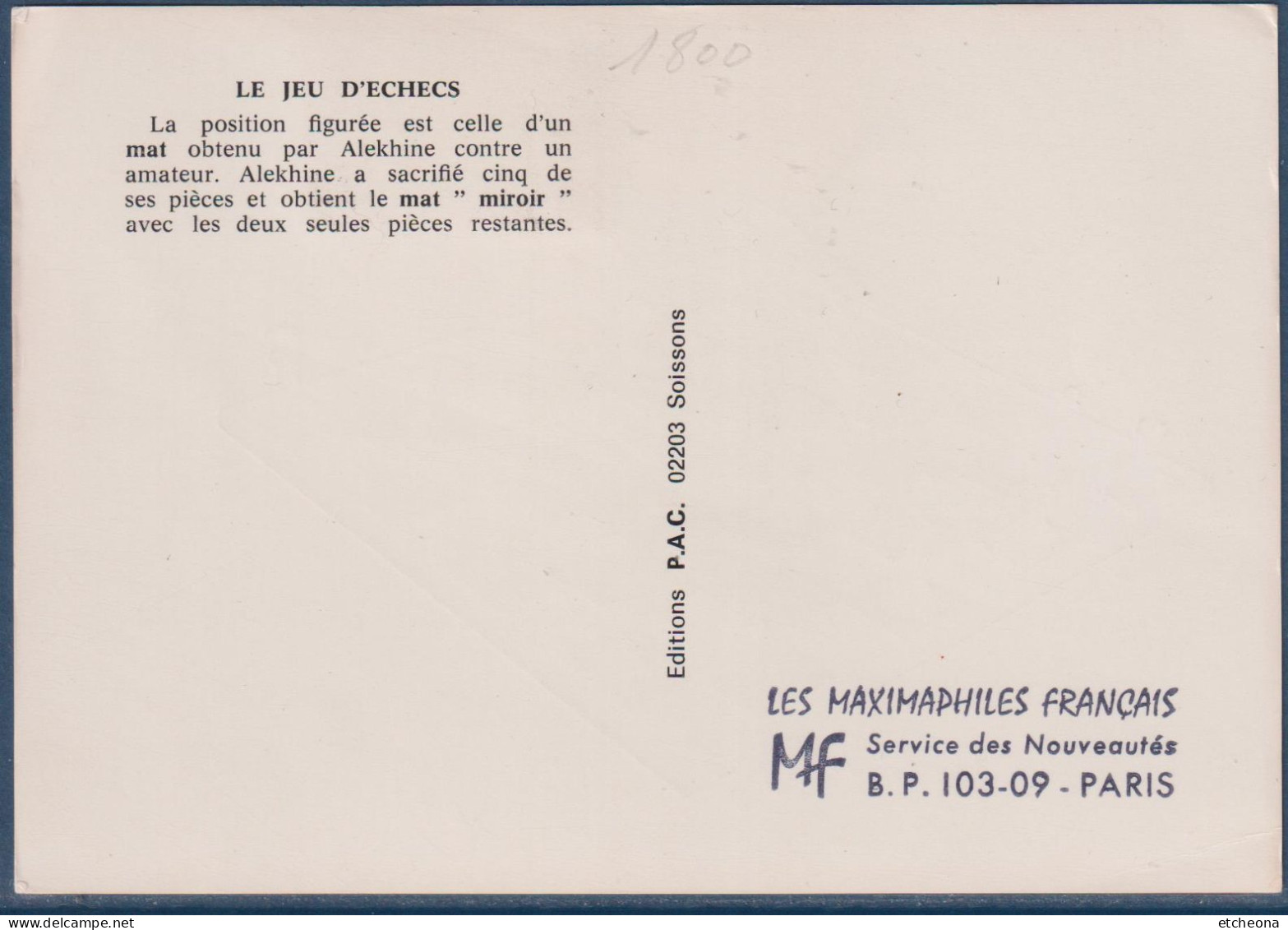 XXIème Jeux Echiquéens Juin 1974 Nice 30 Juin N°1800 Sur Carte Postale - Commemorative Postmarks