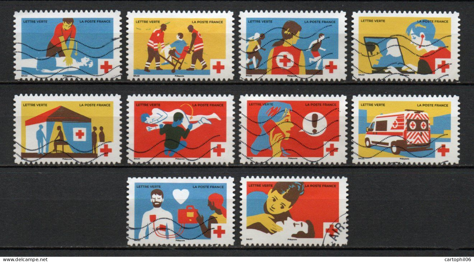 - FRANCE Adhésifs N° 2266/75 Oblitérés - Série Complète CROIX-ROUGE 2023 (10 Timbres) - - Oblitérés