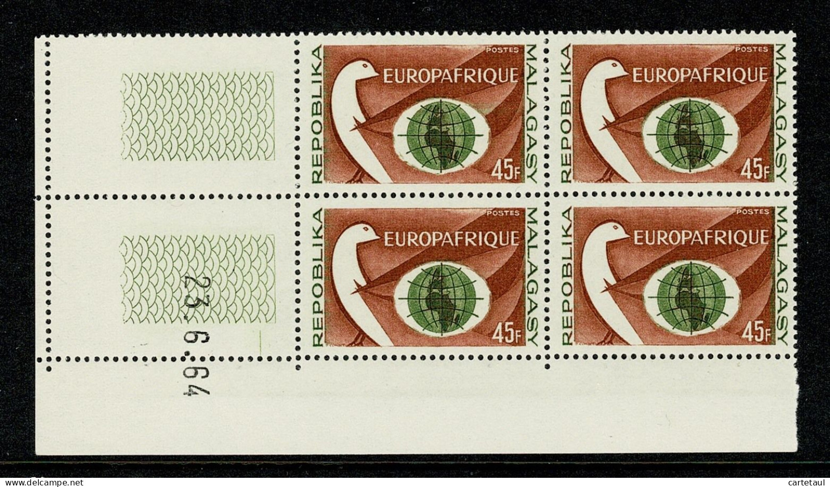 MADAGASCAR   EUROPAFRIQUE 1964  Bloc De 4 Coin Daté  23.6.64 ** Gomme Intacte SUP - Madagaskar (1960-...)