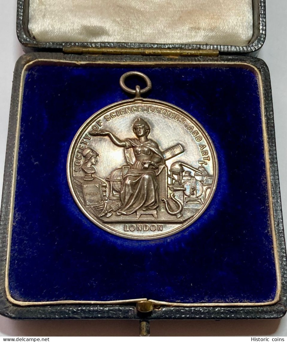 1900 Silver Award Medal LONDON SOCIETY OF SCIENCE LETTERS & ART – Lovely Blue Tones! - Firma's