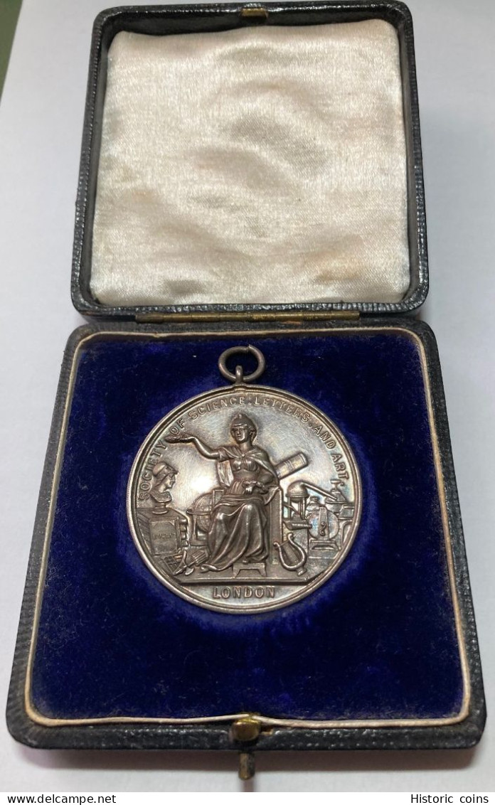 1900 Silver Award Medal LONDON SOCIETY OF SCIENCE LETTERS & ART – Lovely Blue Tones! - Profesionales/De Sociedad