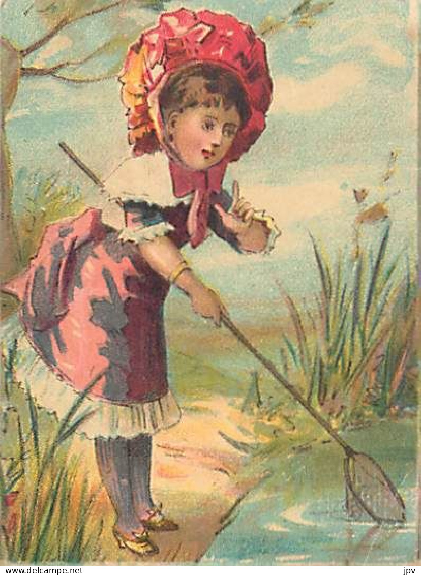 Véritable Chromolithographie : LA PETITE FILLE A LA PÊCHE. - Sonstige & Ohne Zuordnung