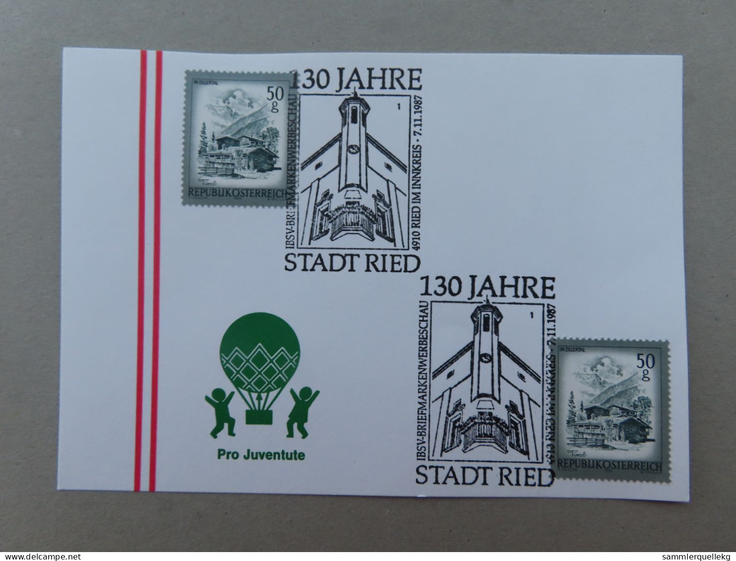 Österreich Pro Juventute - Mit Sonderstempel 7. 11. 1987 Ried Im Innkreis, 130 Jahre Stadt Ried (Nr.1555) - Autres & Non Classés