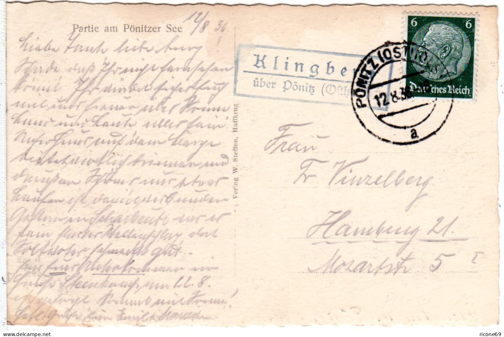 DR 1936, Landpost Stpl. KLINGBERG über Pönitz Auf Karte M. 6 Pf. - Lettres & Documents