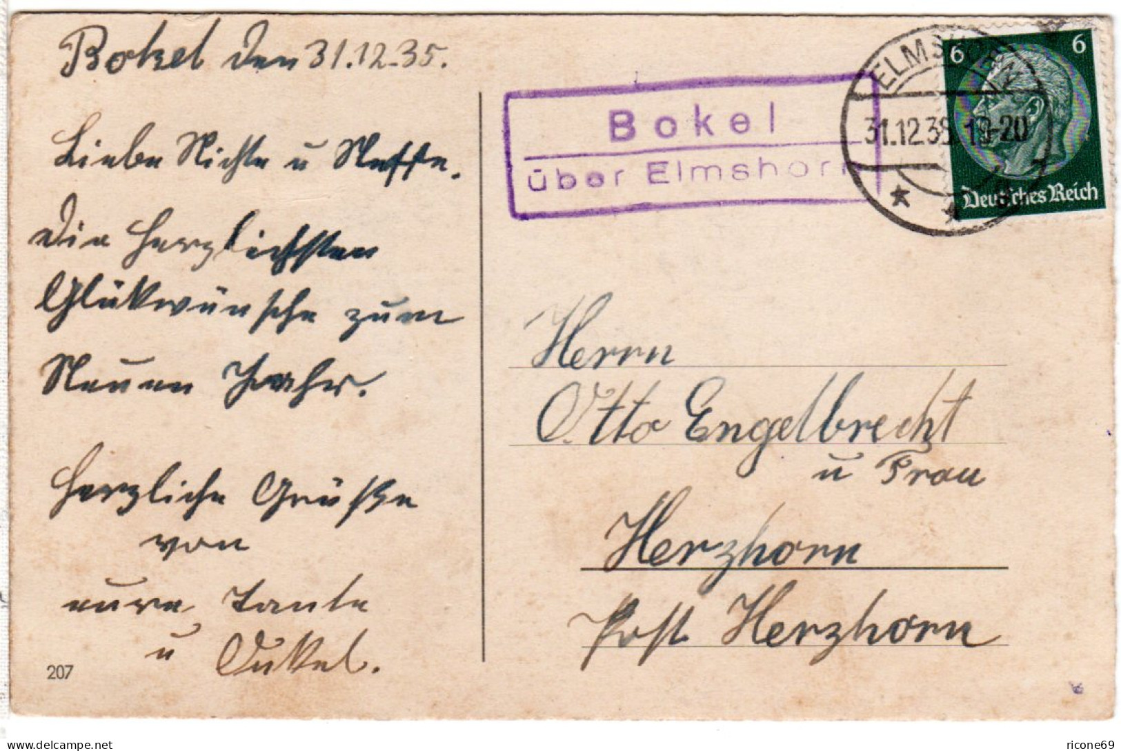 DR 1935, Landpost Stpl. BOKEL über Elmshorn Auf Karte M. 6 Pf. - Briefe U. Dokumente