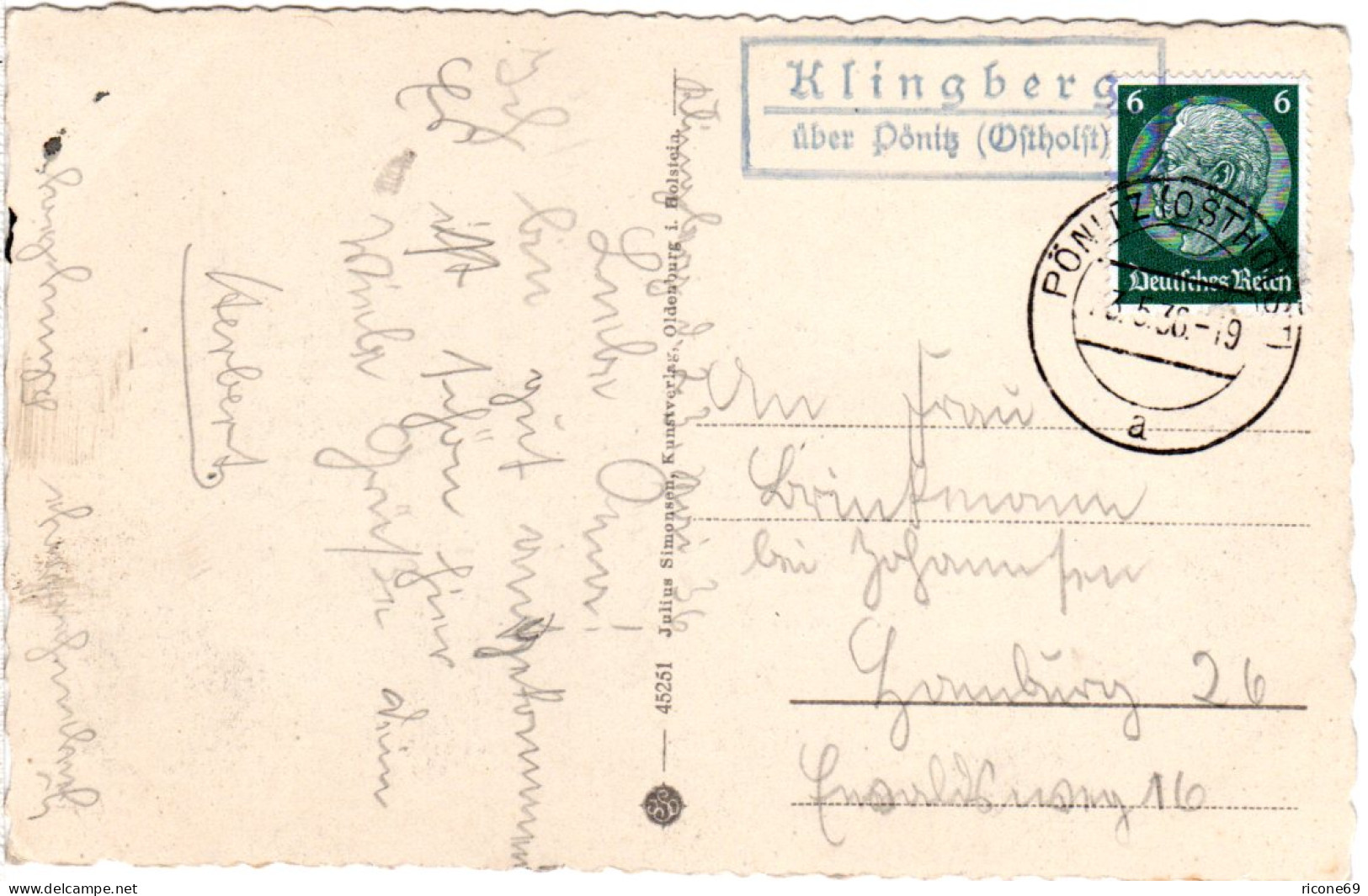 DR 1938, Landpost Stpl. KLINGBERG über Pönitz Auf Karte M. 6 Pf. - Briefe U. Dokumente