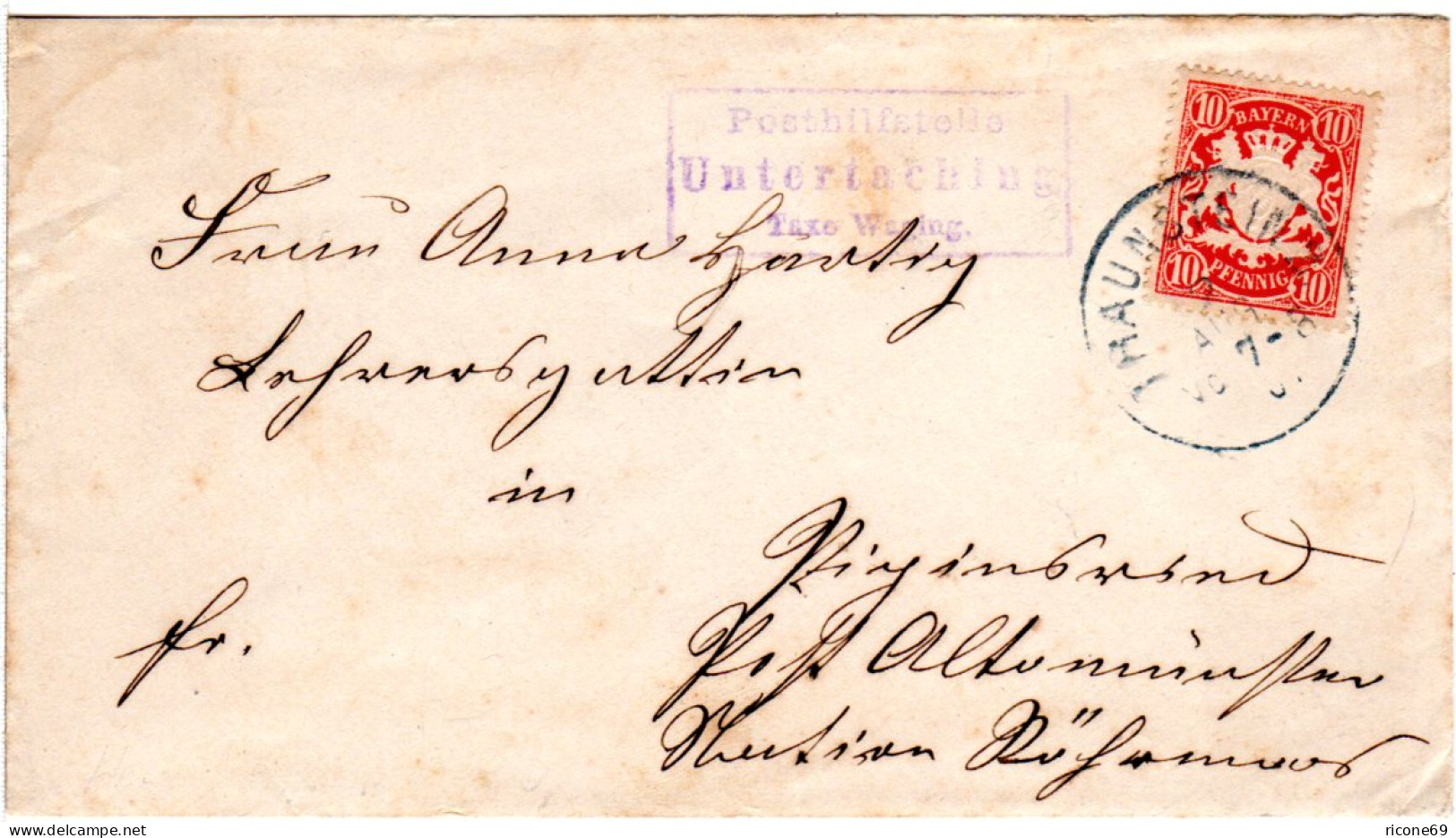 Bayern 1901 Posthilfstelle UNTERTACHING Taxe Waging Auf Brief M. 10 Pf - Lettres & Documents