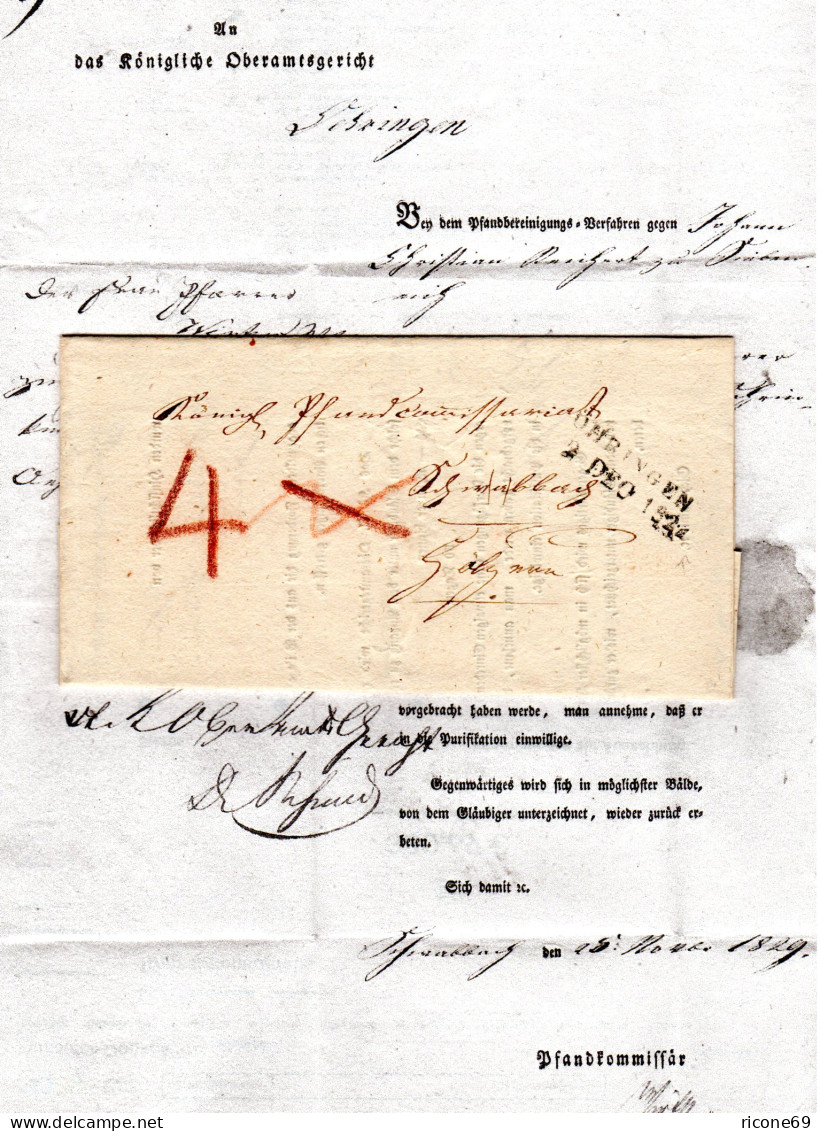 Württemberg 1829, L2 ÖHRINGEN Auf Porto Brief M. Gedrucktem Inhalt V. Schwabbach - Prephilately