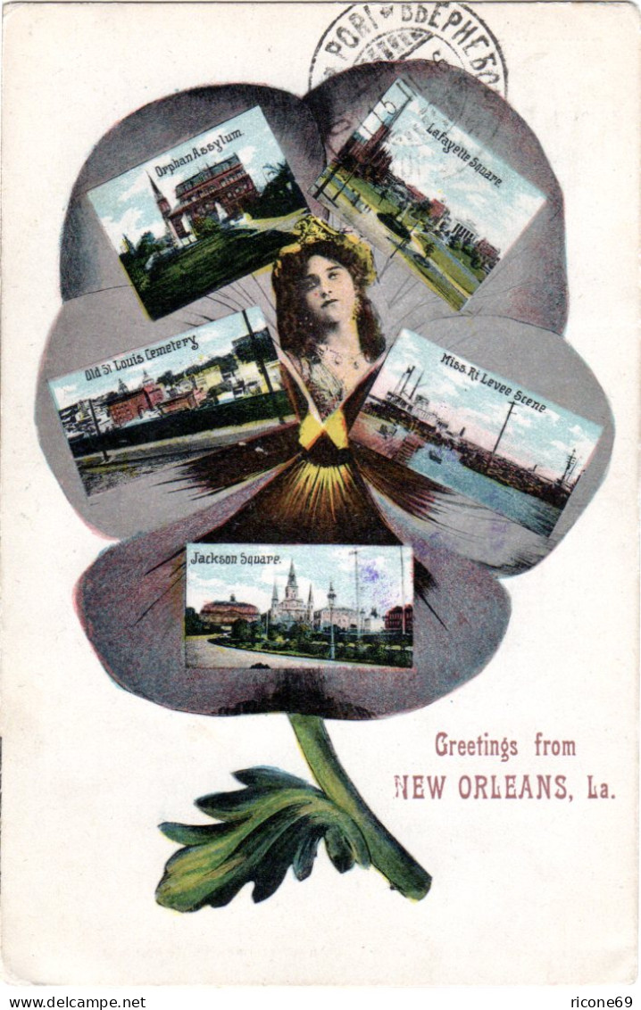 USA, Greetings From New Orleans, 1916 N. Finnland Gebr. Mehrbild Farb-AK - Andere & Zonder Classificatie