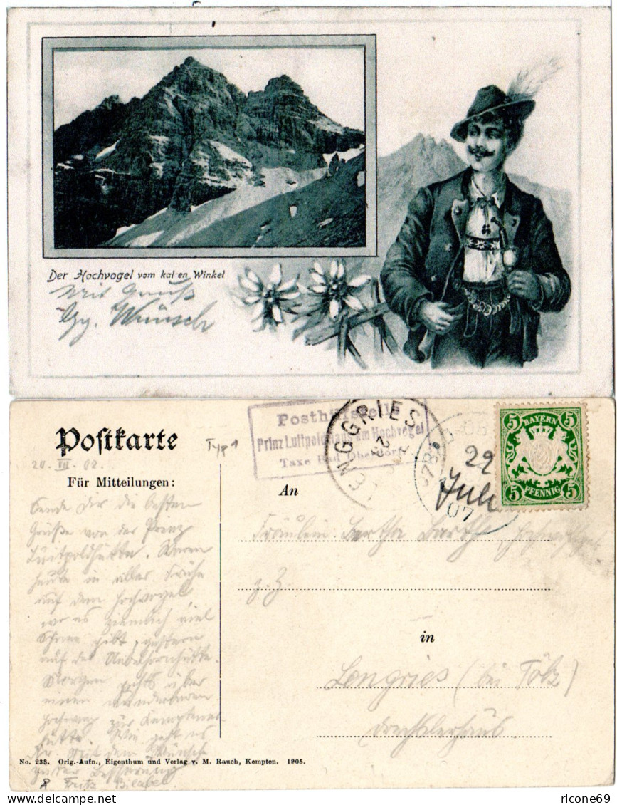 Bayern 1907, Posthilfstelle PRINZ-LUITPOLD-HAUS Taxe Oberdorf Auf AK M. 5 Pf. - Andere & Zonder Classificatie