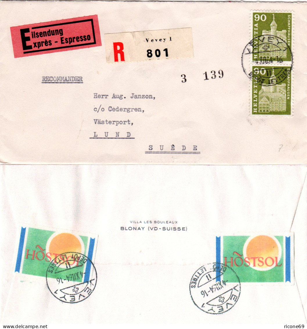 Schweiz 1964, MeF Paar 90 C. Auf Reko Express Brief V. Vevey N. Schweden - Covers & Documents