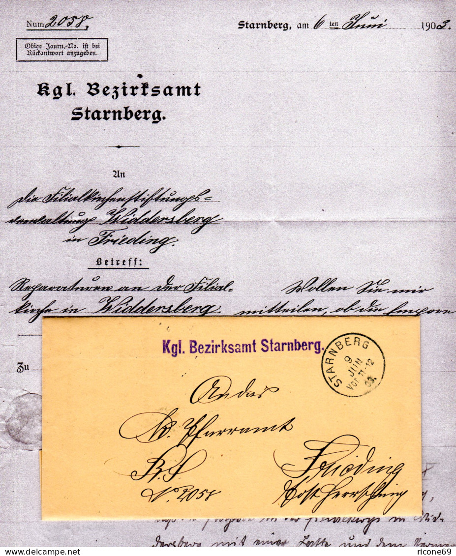 Bayern 1903, K1 STARNBERG Auf Amtsbrief Bzgl. Reparation D. Kirche Widdersberg - Briefe U. Dokumente