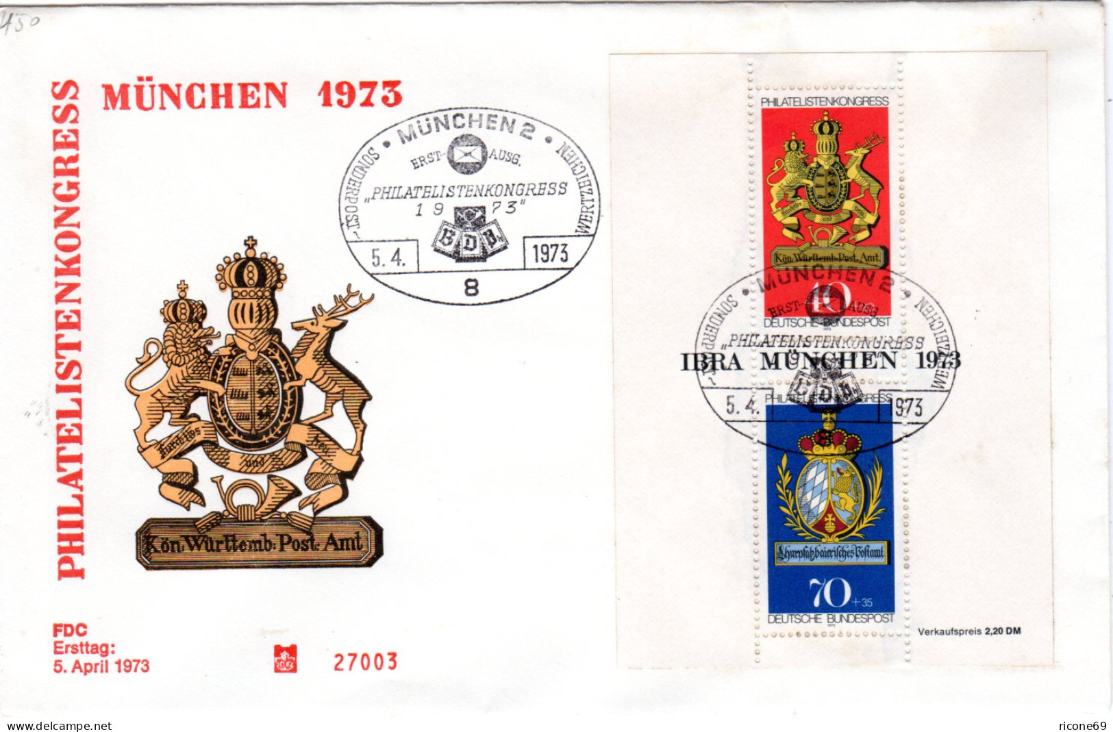 BRD 1973, Philatelisten Kongress Block Auf Brief M. Ersttagsstempel  - Brieven En Documenten