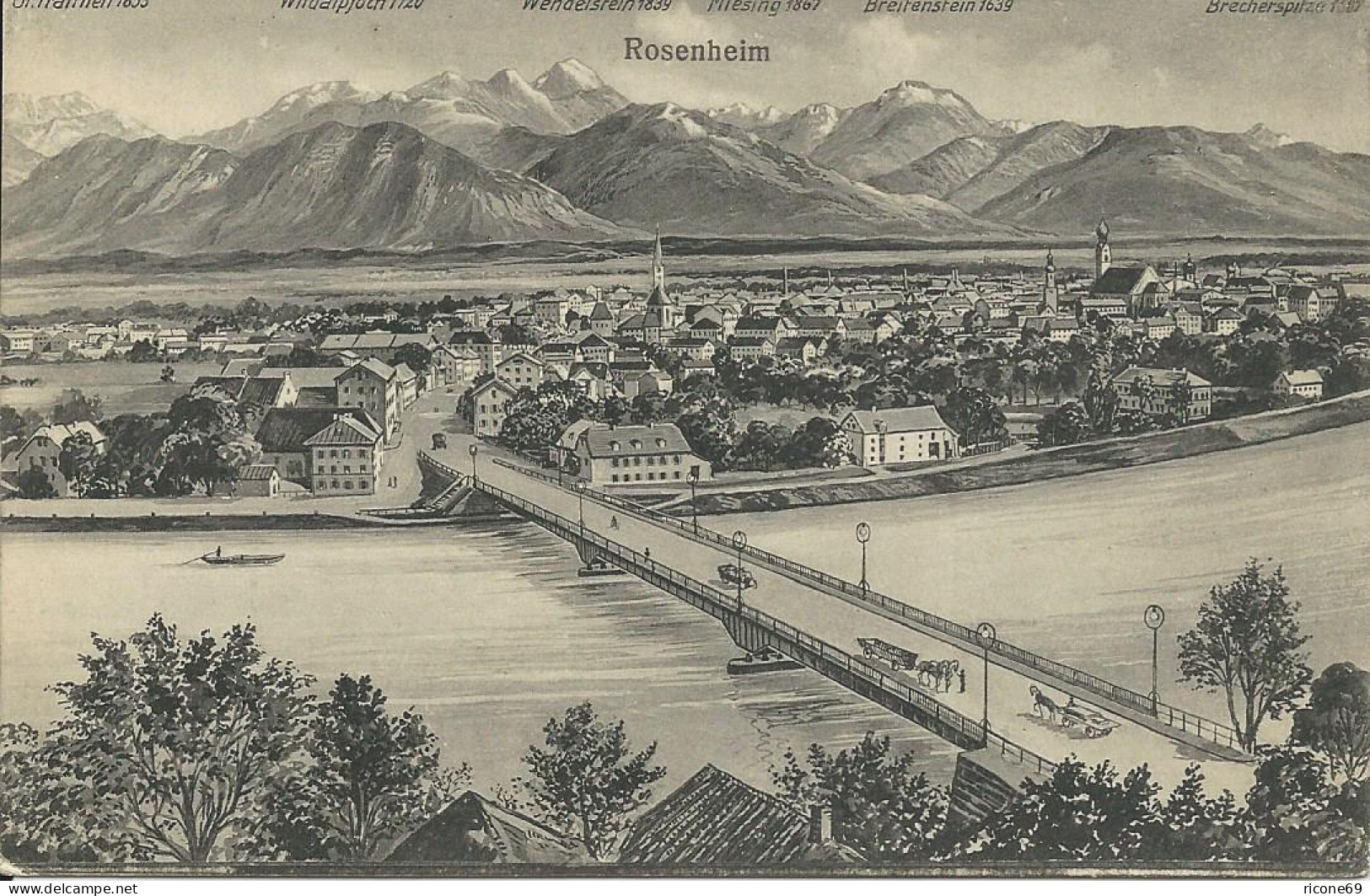 Rosenheim, Gebr. Sw-AK M. Brücke U. Fuhrwerken.  - Autres & Non Classés