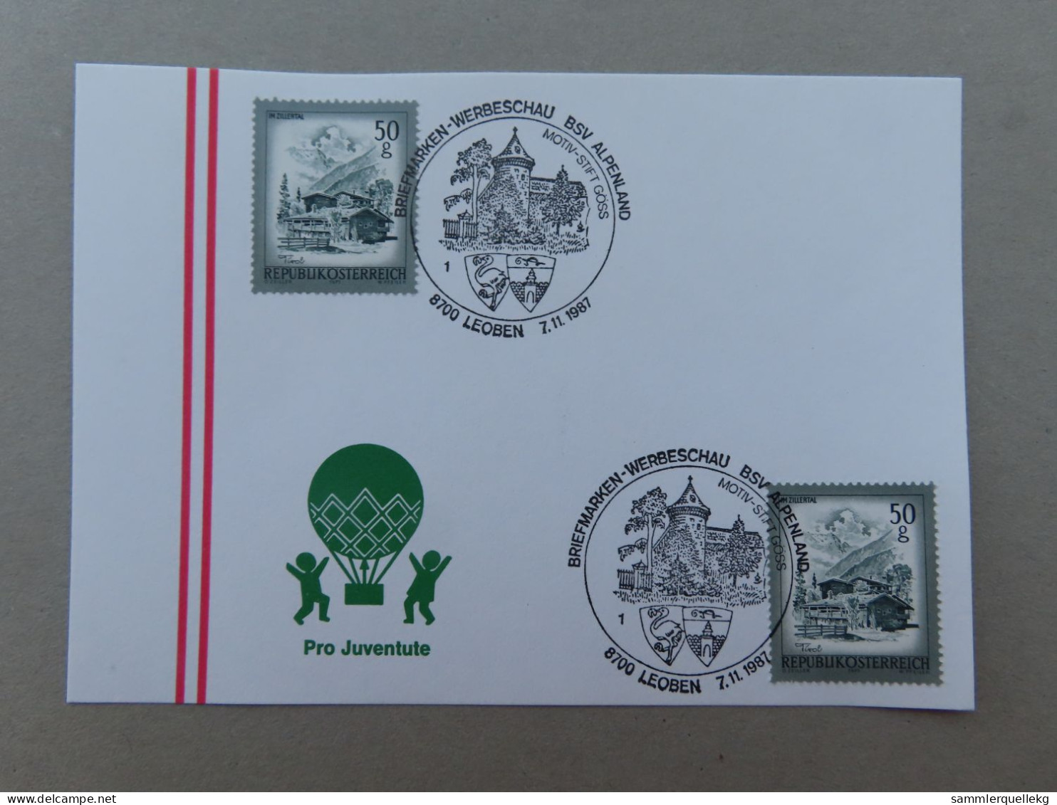 Österreich Pro Juventute - Mit Sonderstempel 7. 11. 1987 Leoben, Briefmarken Werbeschau (Nr.1556) - Andere & Zonder Classificatie