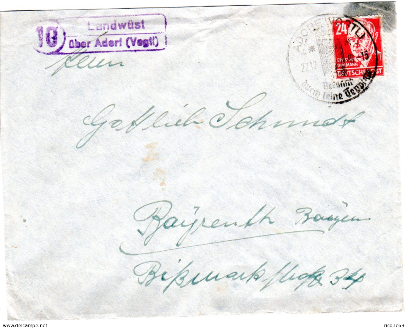 1949, Landpost Stpl. 10 LANDWÜST über Adorf Auf Brief M. 24 Pf. SBZ - Briefe U. Dokumente