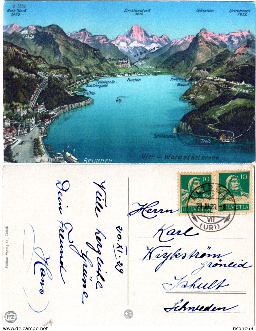 Schweiz, Vierwaldstätter See, Farb-Panorama AK, Gebr. Ab Altdorf N. Schweden - Altri & Non Classificati