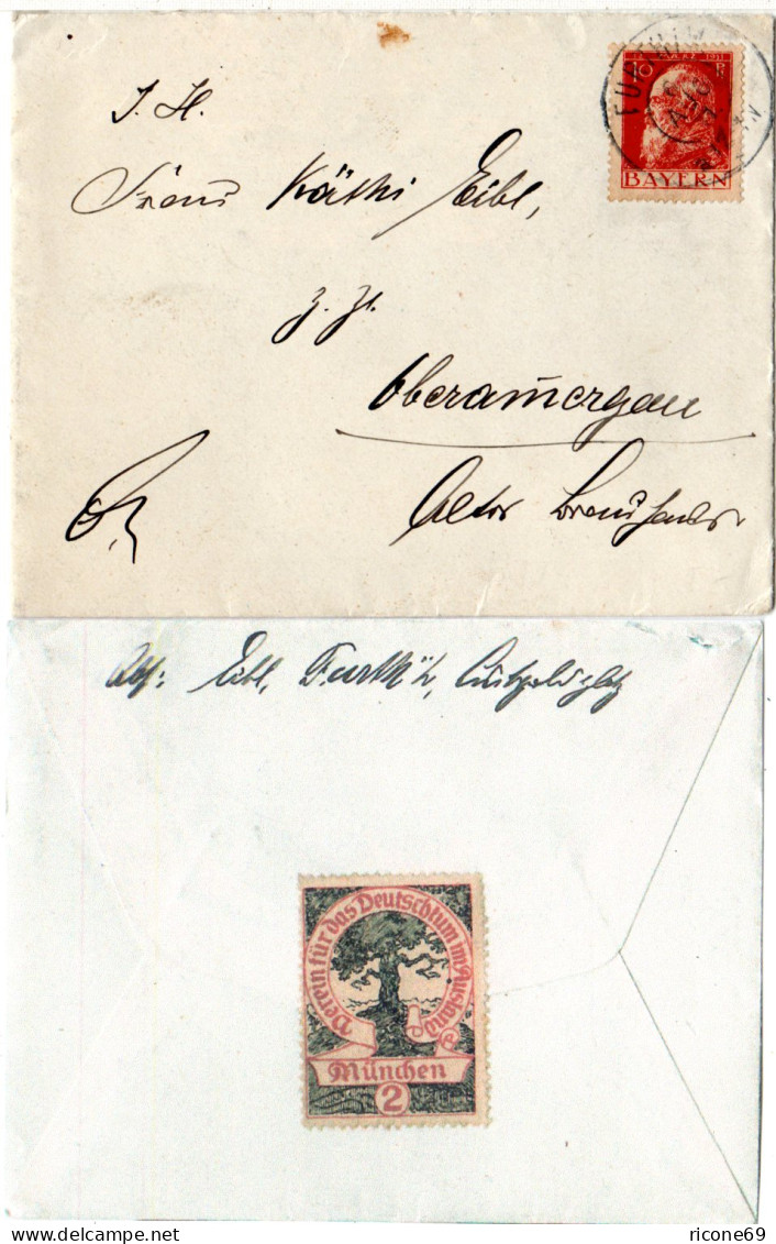 Bayern 1911, 10 Pf. Auf Brief V. FÜRTH M. Rücks. Deutschtum Spenden Vignette - Cartas & Documentos