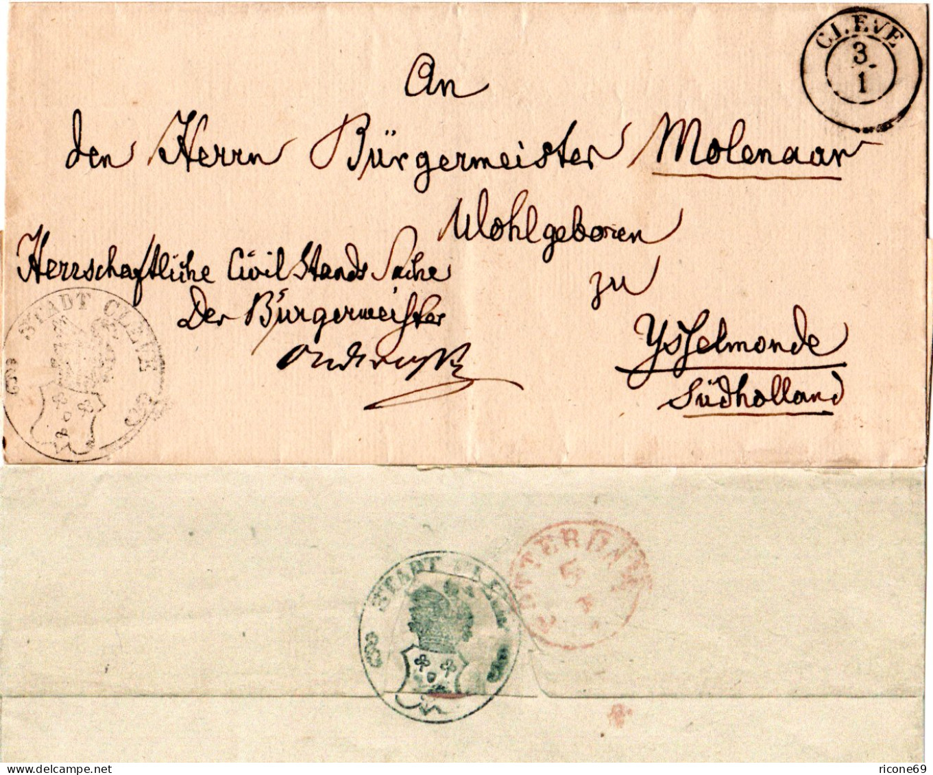 Preussen, K2 CLEVE Auf Bürgermeister Brief M. Stadtsiegel N. Yselmonde, NL - Other & Unclassified