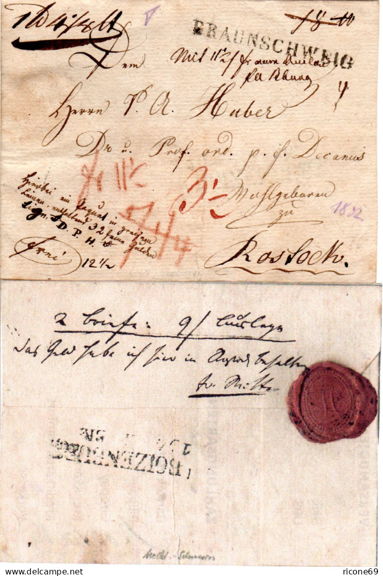 1832, L1 BRAUNSCHWEIG Auf Paket Begleit Schein N. Rostock, Mecklenburg Schwerin  - Prephilately