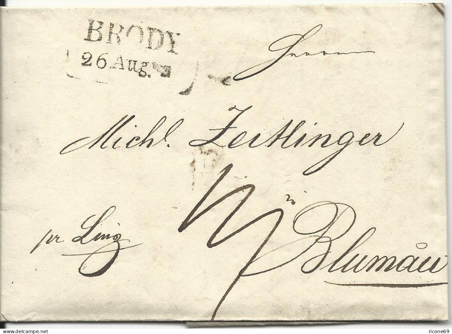 Österreich 1836, L2 BRODY  Auf Porto Brief "pr.Linz" N. Blumau - ...-1850 Préphilatélie