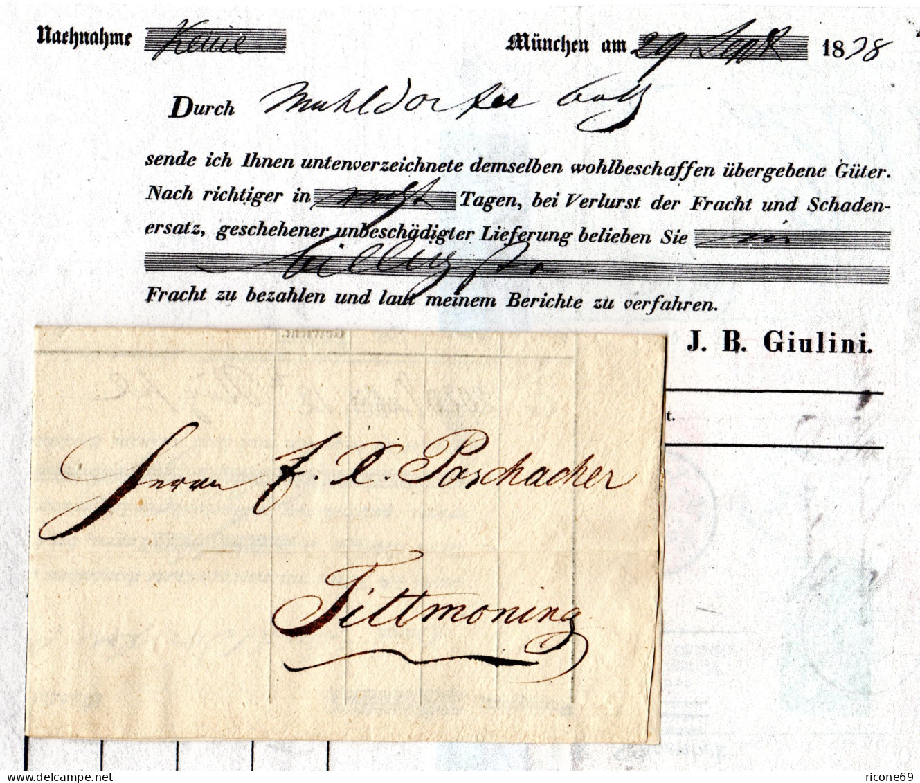 Bayern 1838, Fuhrmannsbrief V. München N. Tittmoning - Prephilately