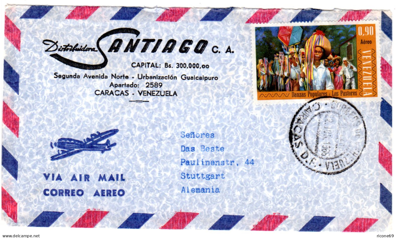 Venezuela 1966, EF 0,90 B. Volkstanz Auf Luftpost Brief V Caracas N. Deutschland - Venezuela