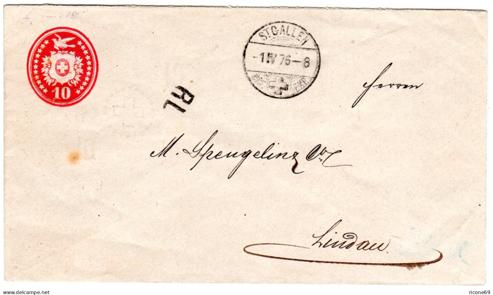 Schweiz 1875, 10 C. Vor-UPU Rayon Limitrophe Brief V. St. Gallen N. Lindau - Covers & Documents