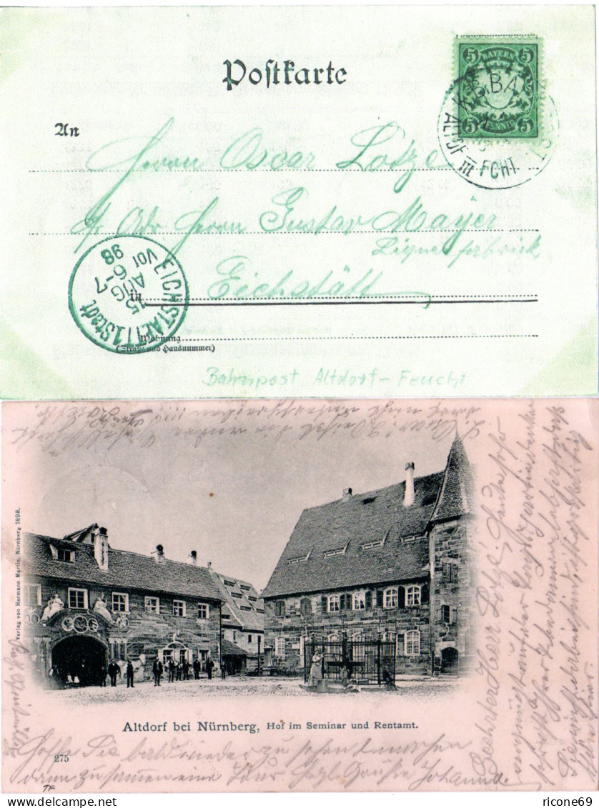 Bayern 1898, K.B. Bahnpost ALTDF III FCHT. Auf Altdorf Sw-AK M. 5 Pf. - Storia Postale