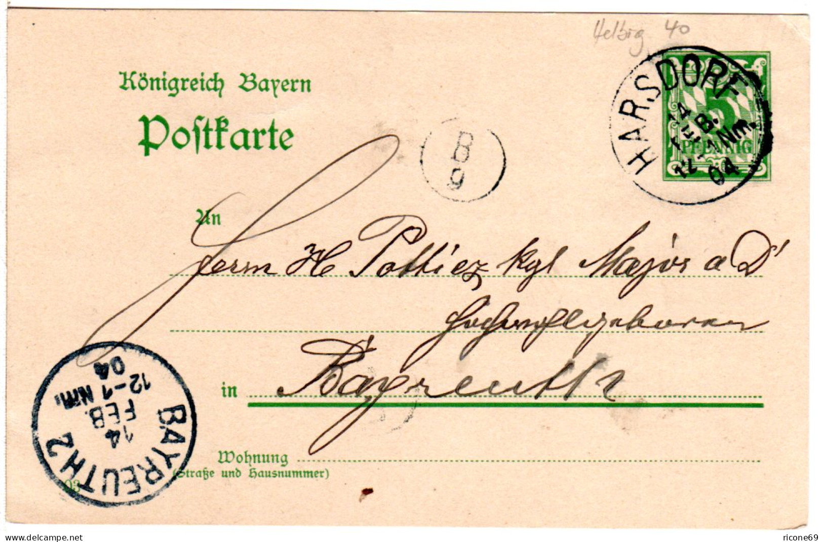 Bayern 1904, K1 HARSDORF Klar Auf 5 Pf. Ganzsache - Briefe U. Dokumente