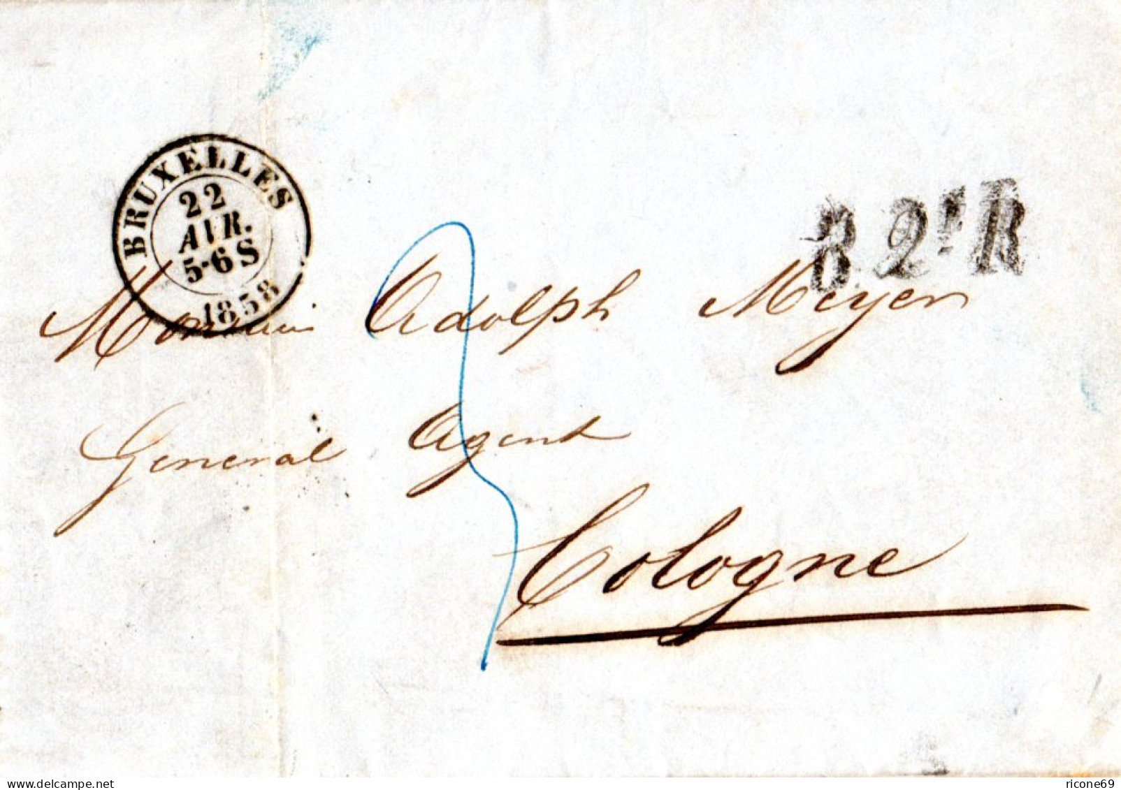 Belgien 1858, Brief V. Bruxelles N. Preussen M. Transit-L1 B.2eR - Sonstige & Ohne Zuordnung