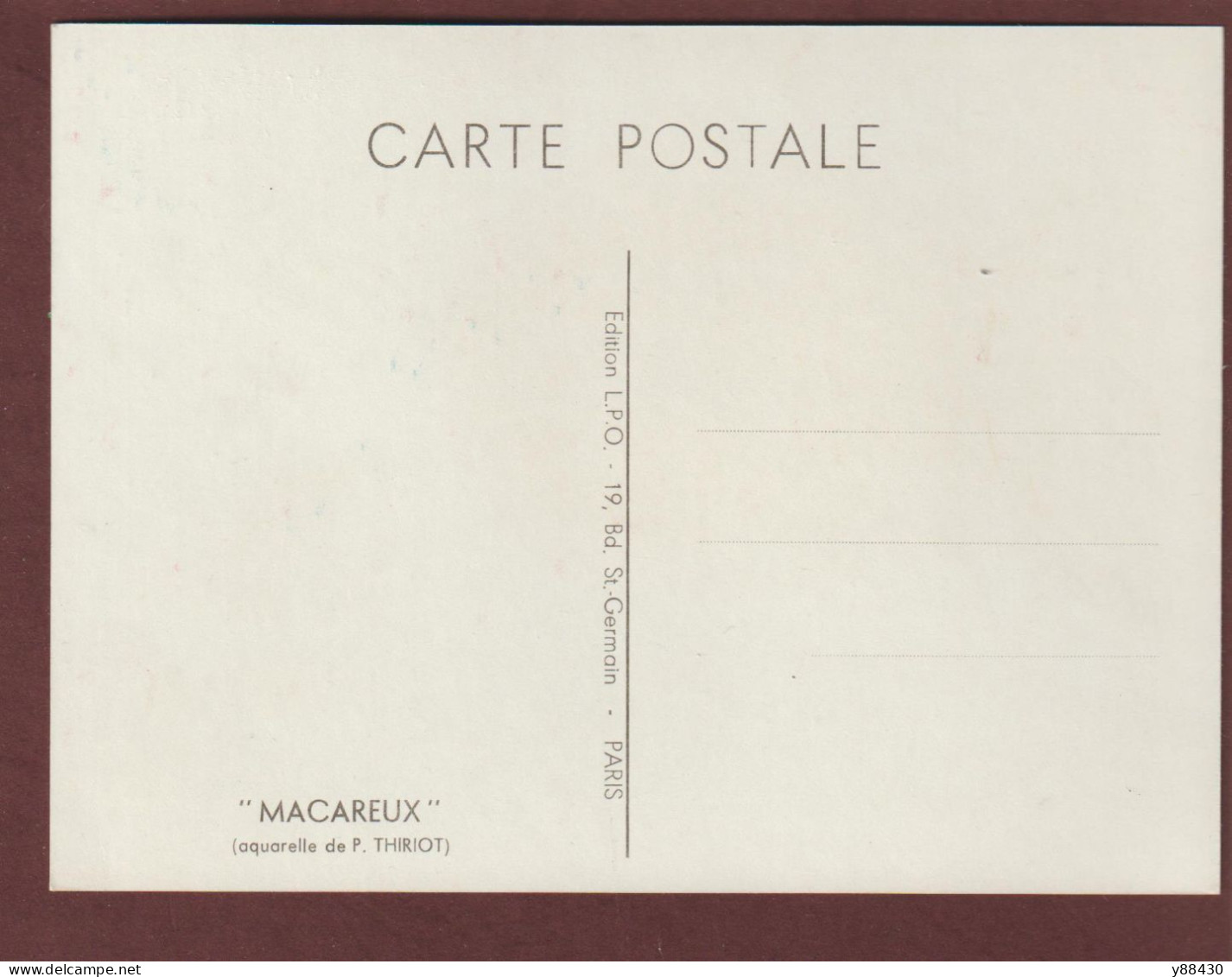 Carte Postale - LES OISEAUX = LE MACAREUX - Aquarelle De Pierre THIRIOT -  Édition L.P.O. à Paris - 2 Scan - Oiseaux