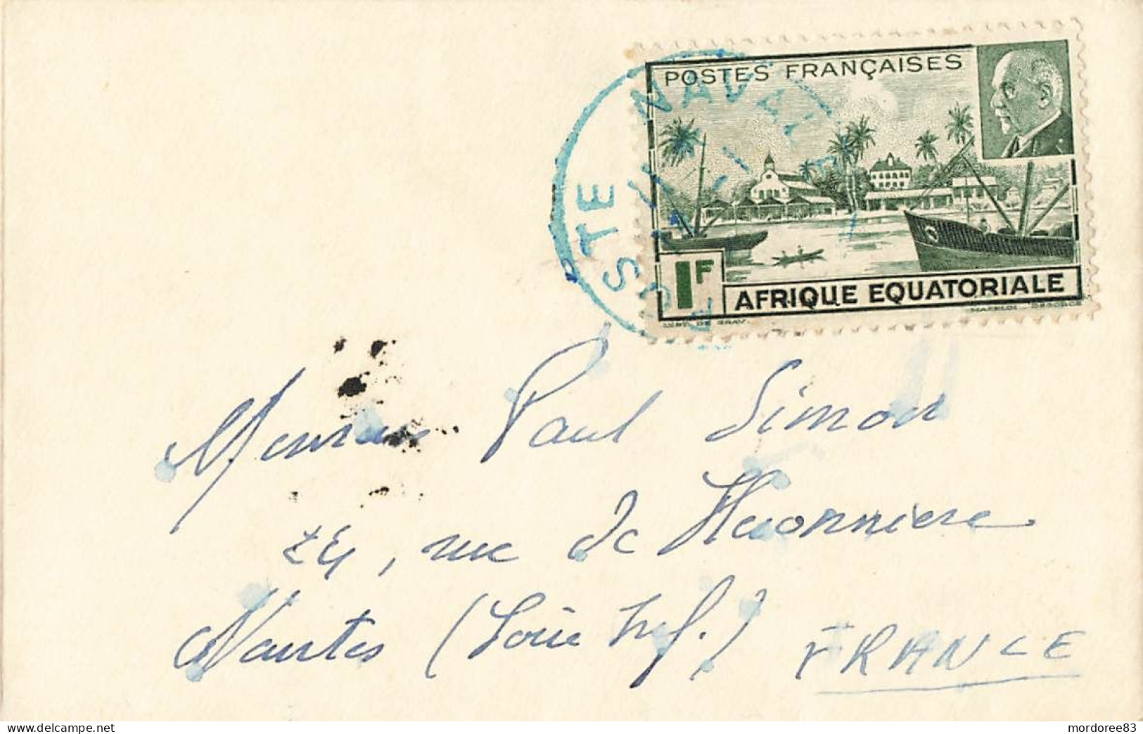 AEF PETAIN YT 90 SEUL SUR MIGNONETTE CACHET BLEU POSTE NAVALE POUR NANTES 1941 - Lettres & Documents