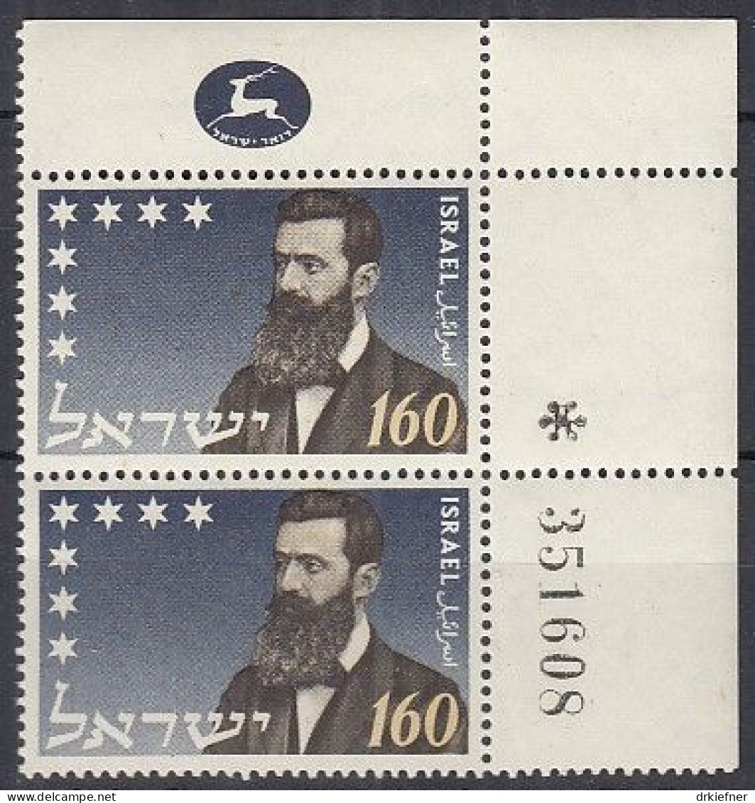 ISRAEL 100, Postfrisch **, 50. Todestag Von Theodor Herzl, 1954 - Ungebraucht (mit Tabs)