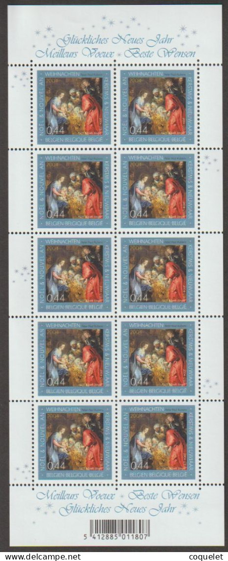 BELGIQUE 3332/33 XX Feuille De 10  Noêl Et Nouvel An "La Fuite En EGYPTE " Et "L'Adoration Des Mages" De PP RUBENS - Unused Stamps