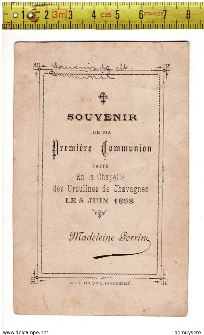 Kl 5312 - SOUVENIR DE MA COMMUNION MADELEINE GORRIN - CHAVAGNES 1898 - Devotieprenten