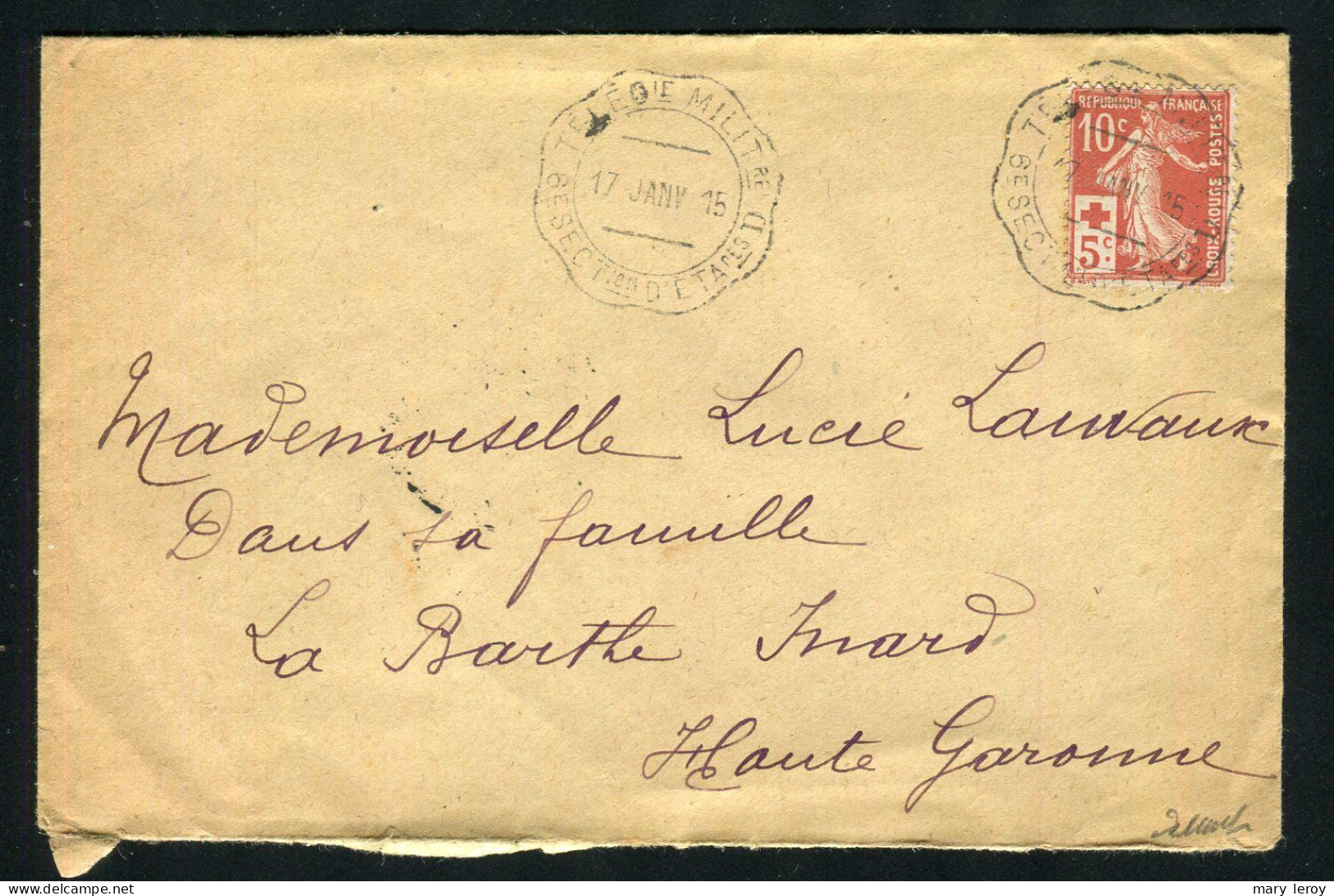 Rare Lettre Pour La Barthe Inard ( Haute Garonne 1915 ) Avec Un N° 147 - Cachet Télégraphie Militaire - 1877-1920: Semi-moderne Periode