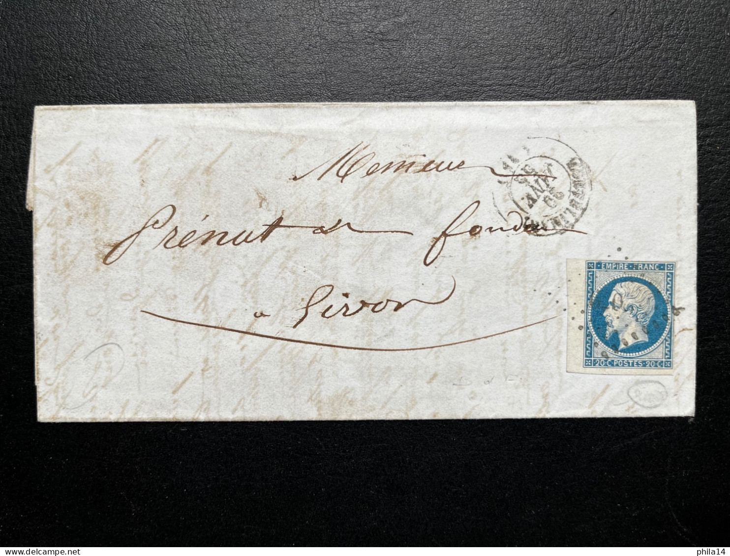 N°14 20c BLEU NAPOLEON SUR LETTRE / MONTPELLIER POUR LIVRON / 29 JANV 1855 / LAC - 1849-1876: Classic Period